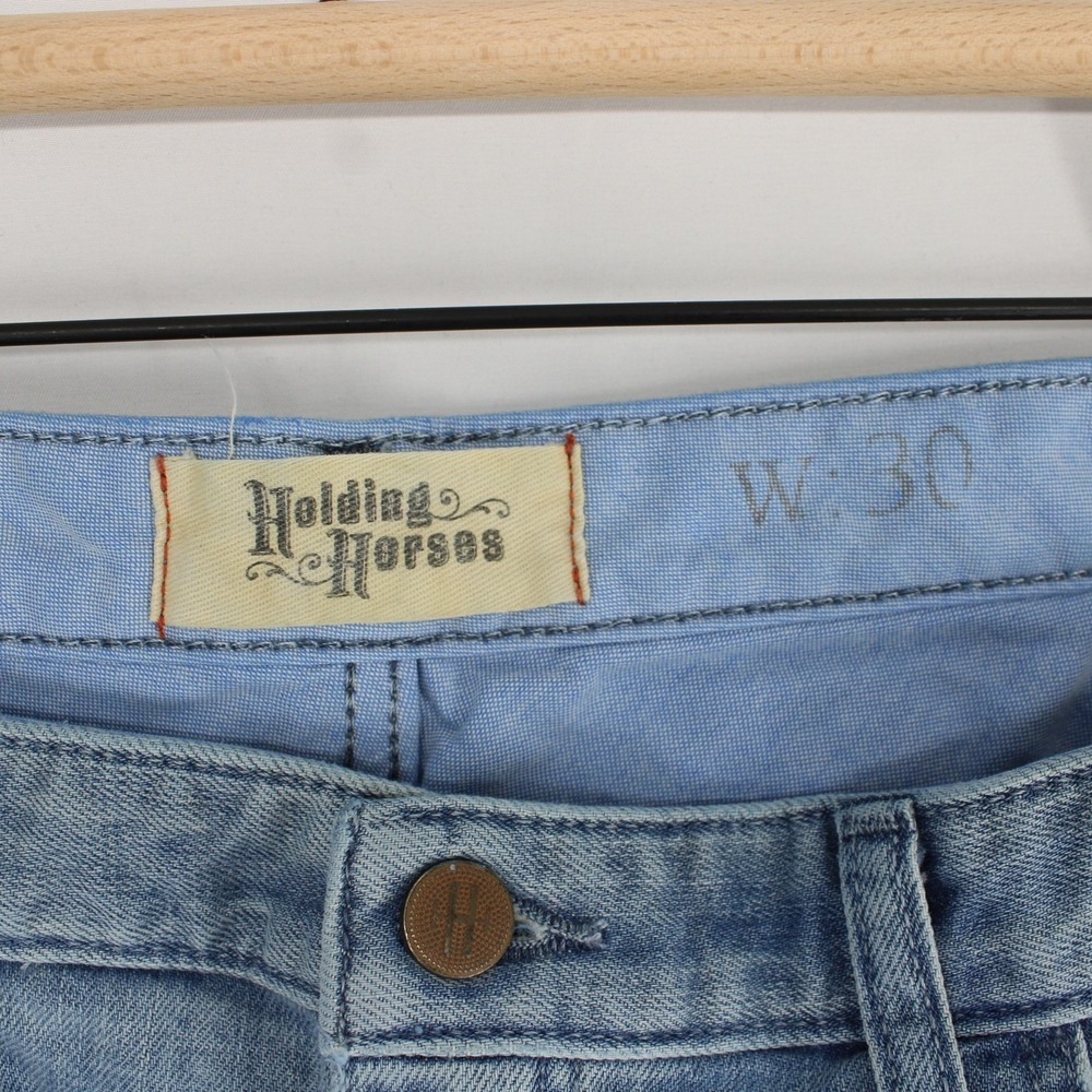 Holding Horses Jeans Womens 30 Blue Patchwork Distressed Straight Leg Light Wash - Picture 9 of 11